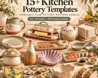 Zestaw szablonów do ceramiki kuchennej 15 wzorów do druku na płyty ceramiczne, ceramiczne przybory kuchenne, szablon w formacie PDF na płytę glinianą, funkcjonalny prezent z ceramiki