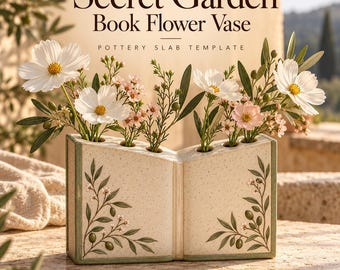 Open Book Vase Pottery Template PDF, Flower Frog Slab Building Pattern, Botanical Ceramic Vase DIY, Printable Guide Downloads