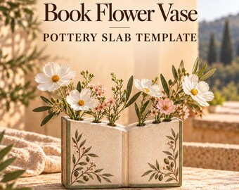 Szablon do wazonu z otwartą książką w formacie PDF, wzór na płytę z kwiatową żabą, botaniczny wazon ceramiczny DIY, przewodnik do pobrania w wersji do druku