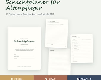 11 Seiten Schichtplaner für Altenpfleger | Dienstplaner auf Deutsch, undatiert | Handschrift | PDF US Letter zum Ausdrucken