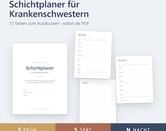 13 Seiten Schichtplaner für Krankenschwestern | Wochenplaner auf Deutsch, undatiert | Klar | PDF US Letter zum Ausdrucken