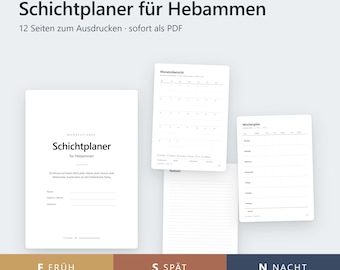 Schichtplaner für Hebammen | Monatsplaner auf Deutsch, undatiert | Kontrast | PDF A4 zum Ausdrucken