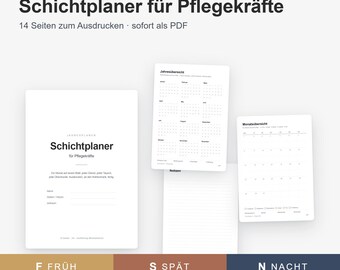 Schichtplaner für Pflegekräfte | Jahresplaner auf Deutsch, undatiert | Minimalistisch | PDF A4 zum Ausdrucken