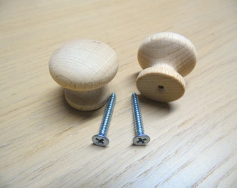 2x Unfinished Wood Knob / Wooden Dresser Handle / Drawer Knob Pull / Cupboard Handle Knob