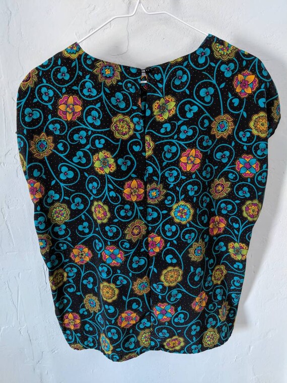 80s/90s Floral Funky Colorful Blouse Size Small/M… - image 4