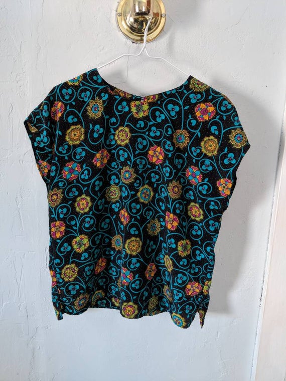 80s/90s Floral Funky Colorful Blouse Size Small/M… - image 2