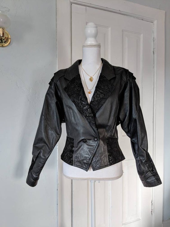 90s Women S Stylized Leather Short Biker Jacket Small Medium 100 Black