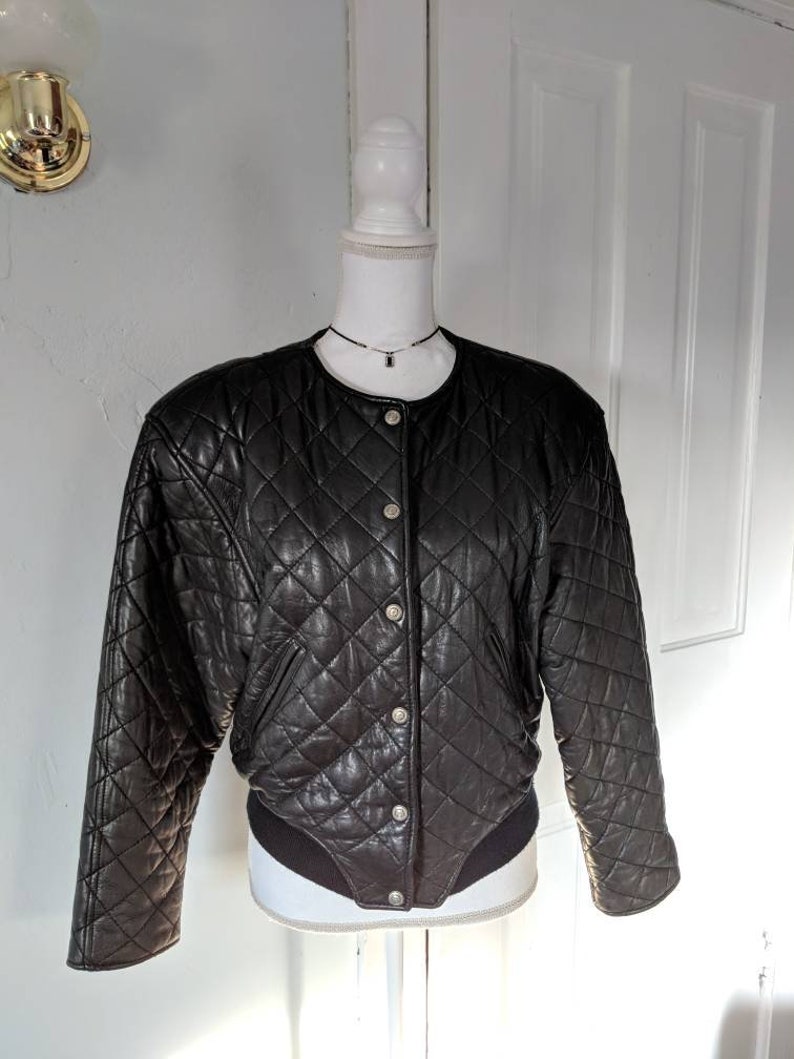 90s Quilted Leather Vintage Express Motorcycle Jacket Size Women S Small