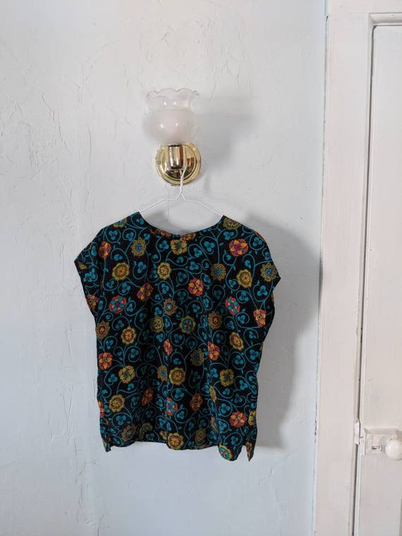 80s/90s Floral Funky Colorful Blouse Size Small/M… - image 1