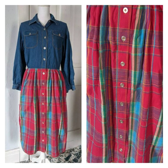 90s Liz Claiborne Denim Top and Plus Skirt Button Front Dress Women's 10 Petite