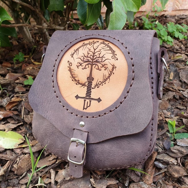 Arbre blanc du Gondor, sac en cuir Le Seigneur des anneaux, sac en cuir, sac de GN, sac steampunk, sac fanatsy, sac médiéval, LOTR