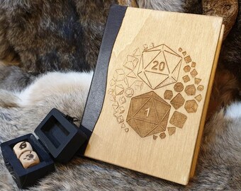 Yin 1 & Yang 20, D20 design, Table Top Gaming, Wooden Cover, Agenda Book Grimoire Notebook