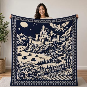 Dragonscape Overlay Mosaic Crochet Blanket Pattern PDF - Fantasy Castle Dragon - Instant Download