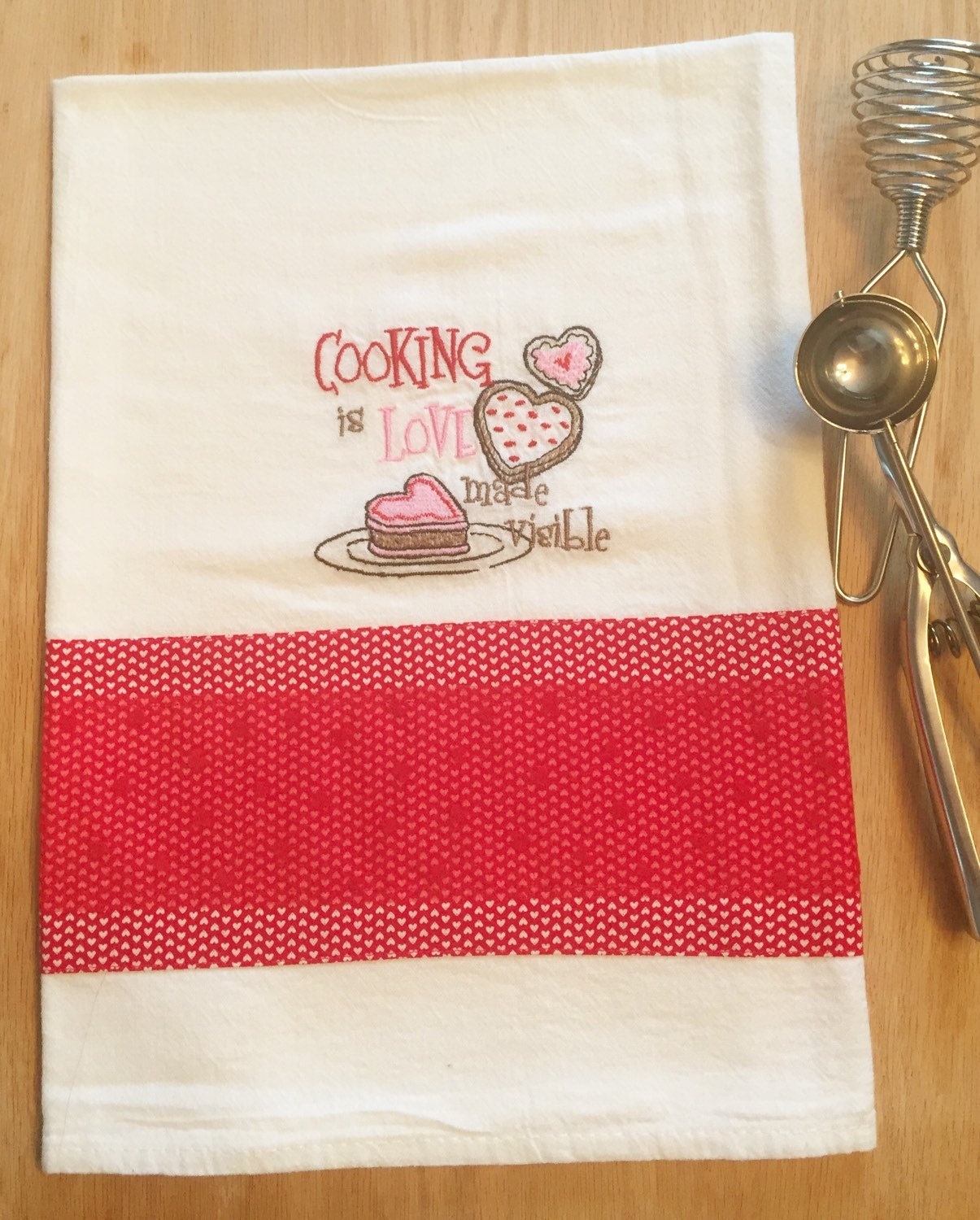 Dish Towel with sayings LOVE / HEART / COOKING theme Humorous Etsy