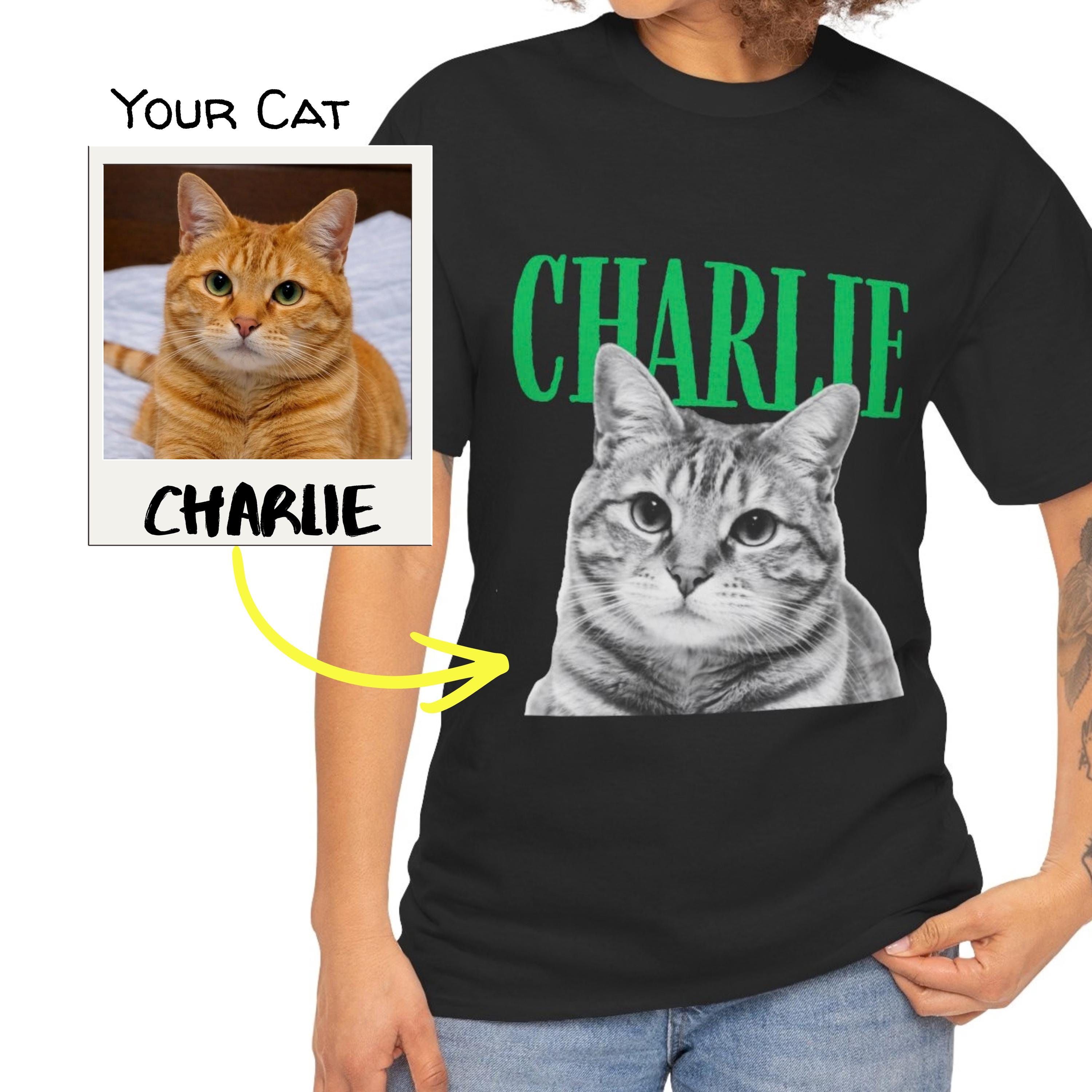 Custom Cat Portrait Tee Name Graphic Shirt, Cotton Comfort
