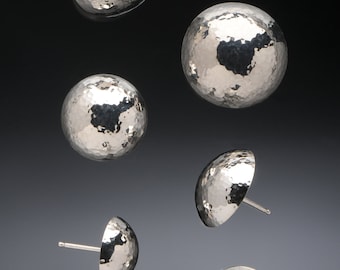 silver hammered hemisphere earrings