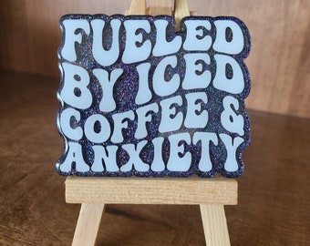 Fueled By Iced Coffee & Anxiety BOGG Bag Charm, Bogg Bag accessories, coffee lover, iced coffee and anxiety