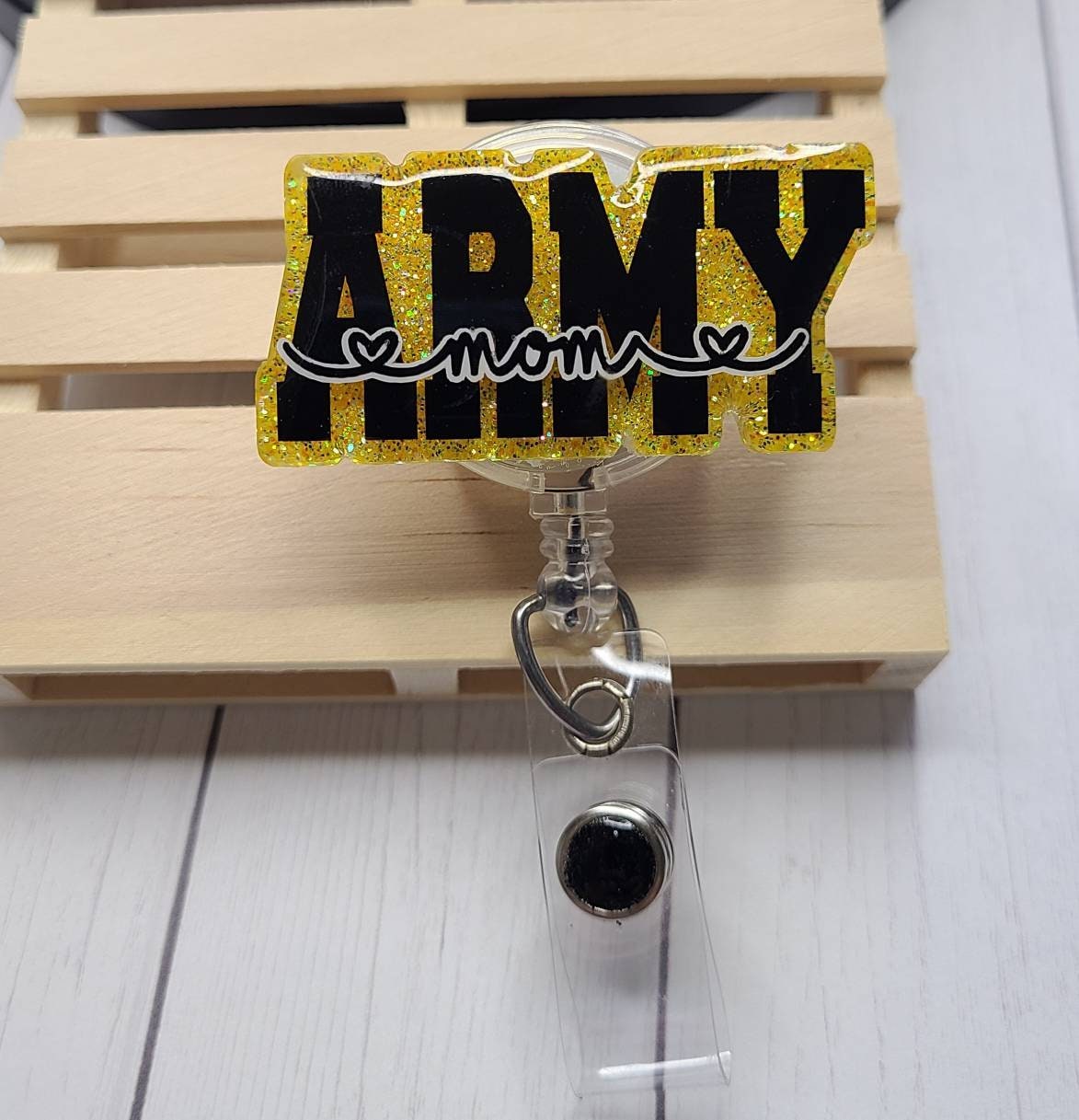 Army Mom ID Badge Reel, US Army, Military Wife, Receptionist, New