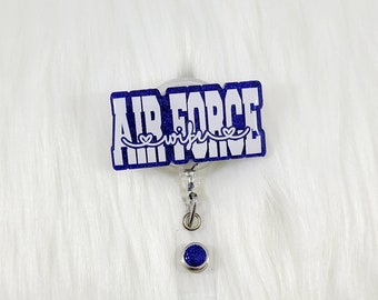 USAF badge reel, Air Force wife ID badge, military wife, proud mom, Nurse, receptionist, new job, badge reel ID, swivel badge, badge holder