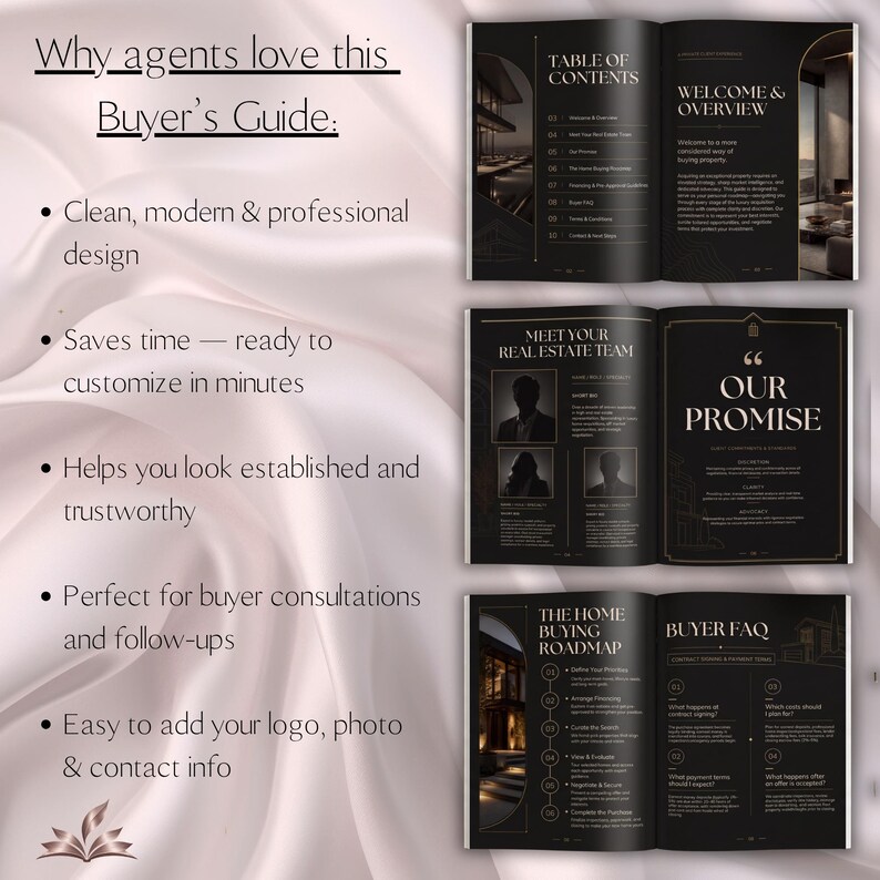 Luxury Real Estate Buyer Guide Canva Template | Dark Gold Home Buyer Packet, Realtor Client ...