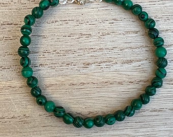 Dainty Gold micropave and Malachite bracelet