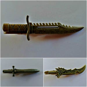 Antique Bronze Sword Tie Clip Clasp Bar Pin Medieval Viking Jewelry Pirates Knight Soldiers Cool Gift for Him Birthday Easter Costume Party