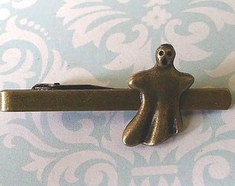 Antique Bronze  Cute Ghost Tie Clip Bar Pin Great Gift for Him Halloween Wedding Birthday Christmas Valentines Party Ceremony Novelty