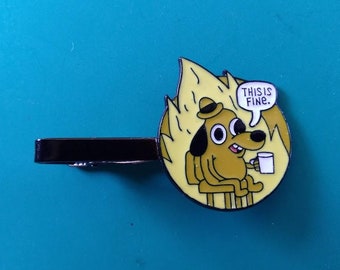 This is fine Dog Tie Clip Clasp Bar Great Gift for Him Funny Dog Cartoon Comic Cool Rare Tie Clip Gift Under 20