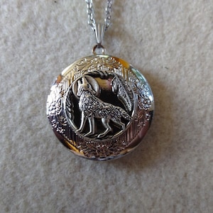 Howling Wolf Under the Moon Light Locket Necklace Great Gift Birthday Christmas Stocking Stuffer Anniversary Fall Trends