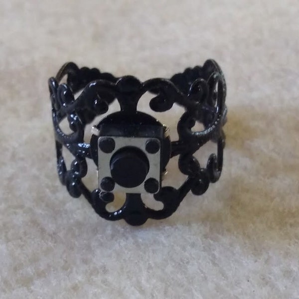 Little Switch Ring Black Victorian Filigree Ring Base Medieval Steampunk Unique Jewelry Great Gift Birthday Anniversary Costume Party