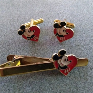 Vintage Style Retro Mickey Tie Clip Cufflinks Great Gift For Him Her Father&#39;s Day Birthday Anniversary