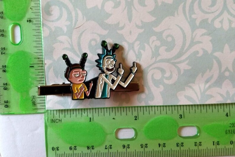 Rick and Morty Tie Clasp Funny Cartoon Animation TV show Tie Clip Mad Scientist Rick Tie Bar Great Gift for Him Halloween Christmas Gift