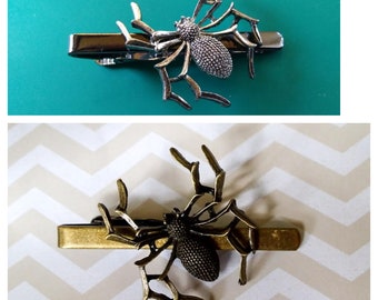 Spider Tie Clip: Antique Bronze/Silver Novelty Bar Pin