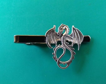 Antique Silver Flying Dragon Tie Clip Clasp Bar Unique Gift for Him Wedding Birthday Halloween Christmas Stocking Stuffer Party Favor