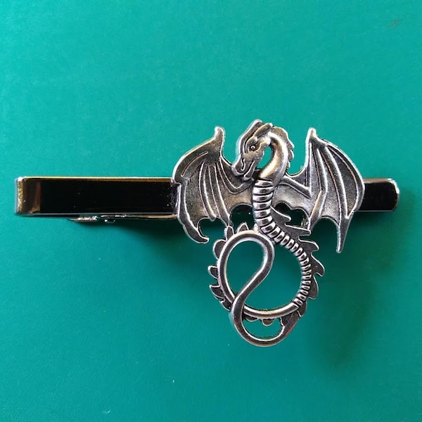 Antique Silver Flying Dragon Tie Clip Clasp Bar Unique Gift for Him Wedding Birthday Halloween Christmas Stocking Stuffer Party Favor
