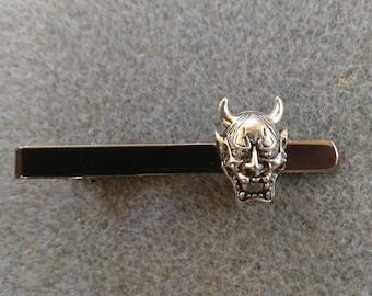 Japanese Hannya Mask Tie Clip Clasp Bar Halloween Gothic Party Favor Great Gift for Him Birthday Anniversary Macabre Lovers Spooky