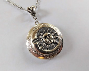 Sun and Moon Locket Necklace Great Gift Birthday Christmas Stocking Stuffer Anniversary Thanksgiving Fall Trends