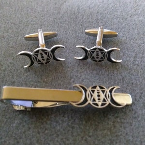 Triple Moon Tie Clip Cufflinks Great Gift For Him Her Father&#39;s Day Birthday Anniversary