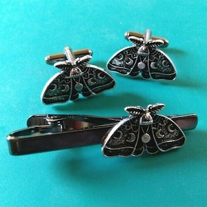 Cool Luna Moth Tie Clip Clasp Bar Cufflinks Great Gift Gothic Macabre Lovers Birthday Anniversary Party Favor Christmas Halloween