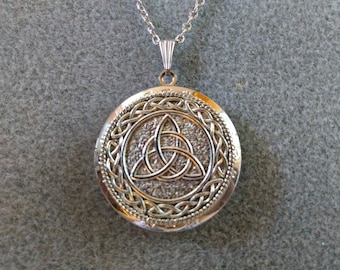 Triquetra Celtic Knot Locket Necklace: Silver Trinity Knot