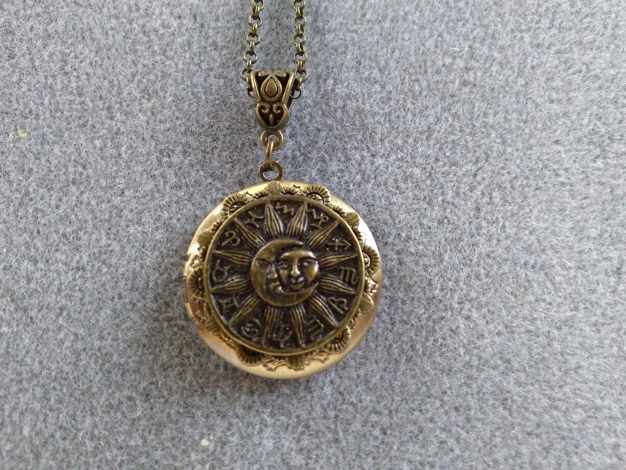 Sun Chain Locket Sun and Moon Locket Necklace: Celestial Zodiac Jewelry - Etsy