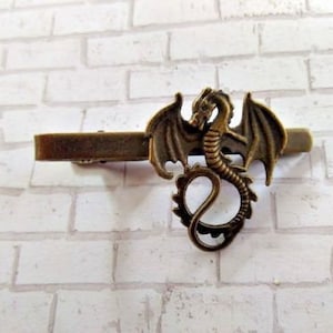 Antique Bronze Flying Dragon Tie Clip Clasp Bar Unique Gift for Him Wedding Birthday Halloween Christmas Stocking Stuffer Party Favor