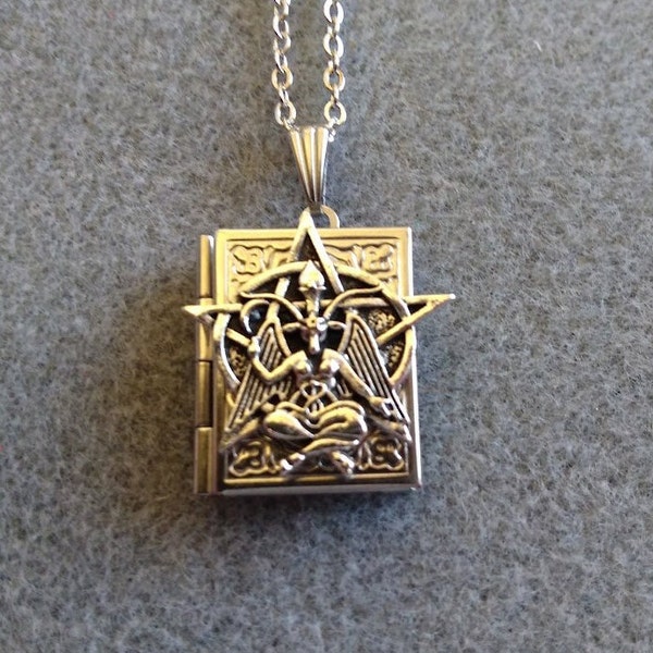 Baphomet Dainty Book Locket Necklace Great Gift Birthday Christmas Stocking Stuffer Anniversary Spring Magic