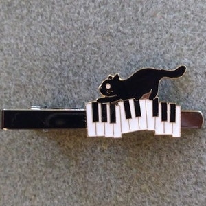 Black Cat on Keyboard Tie Clip Bar Clasp Gift for Him Father's Day Birthday Every Day Anniversary