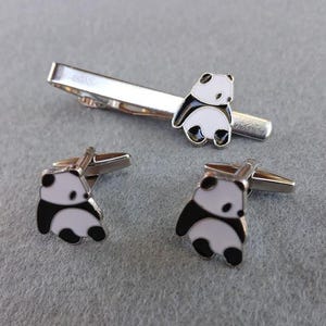 Cute Panda Tie Clip Clasp Bar Cuff Links Great Gift for Panda Lovers Nature Animal Inspired Birthday Anniversary Christmas Stocking Stuffer