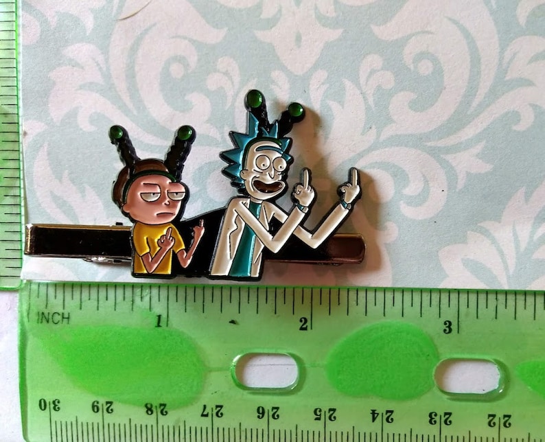 Rick and Morty Tie Clasp Funny Cartoon Animation TV show Tie Clip Mad Scientist Rick Tie Bar Great Gift for Him Halloween Christmas Gift