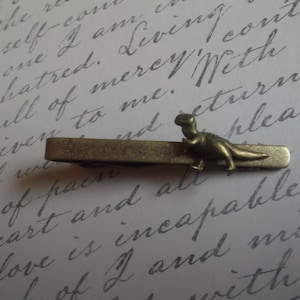 Antique Bronze Dinosaur Tie Clip Bar Pin Tiebar Tieclip Tiepin Antique Vintage Style Medieval  Funny Fun Funky Graduation Party Wedding Gift