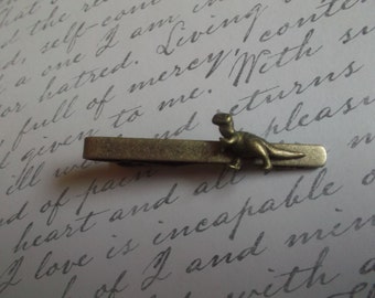 Antique Bronze Dinosaur Tie Clip Bar Pin Tiebar Tieclip Tiepin Antique Vintage Style Medieval  Funny Fun Funky Graduation Party Wedding Gift