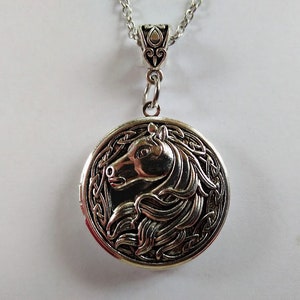 Celtic Horse Locket Necklace Medieval Vintage Style Great Gift for Horse Lovers Collectors Birthday Christmas Stocking Stuffer
