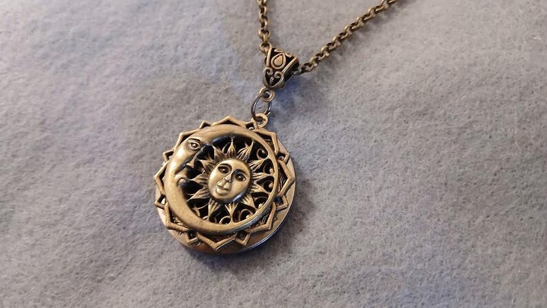 Sun Chain Locket Antique Bronze Sun and Moon Locket Necklace: Celestial Zodiac Jewelry ...